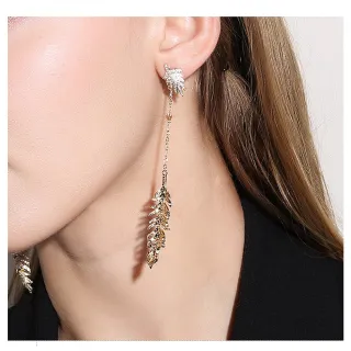 【AQ】個性時尚顯瘦葉子造型長耳環/耳針(飾品/配件)