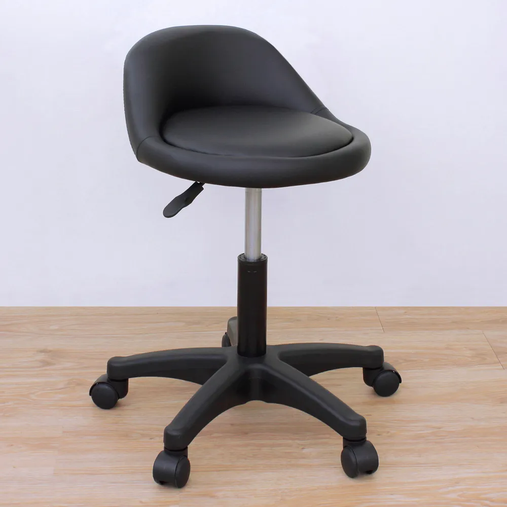 【E-Style】高級皮革椅面(活動輪)旋轉工作椅/升降吧台椅/會客洽談椅/休閒餐椅/診療美容椅/專櫃台椅(黑色)