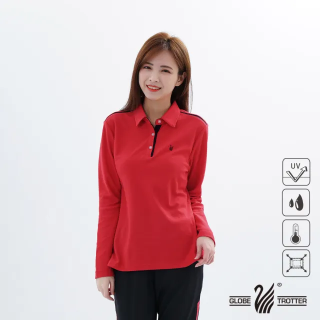 【遊遍天下】女款抗UV防曬涼感吸濕排汗機能長袖POLO衫GL1033紅黑(M-5L)