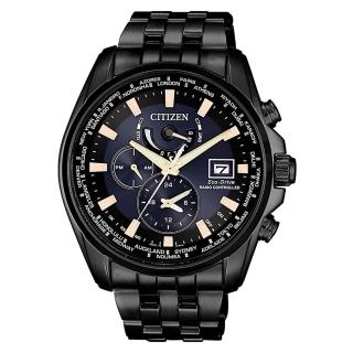 【CITIZEN 星辰】GENTS亞洲限定五局電波腕錶-黑藍44mm(AT9039-51L)