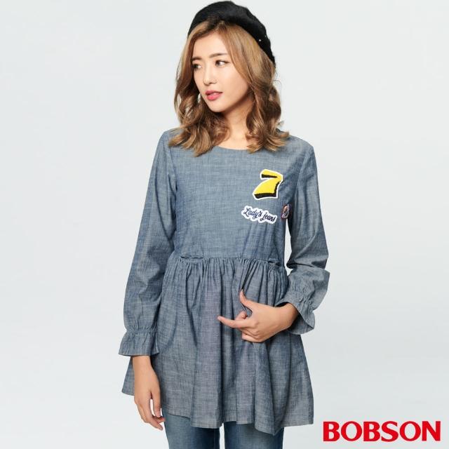 【BOBSON】女款貼布繡牛津洋裝(37076-53)