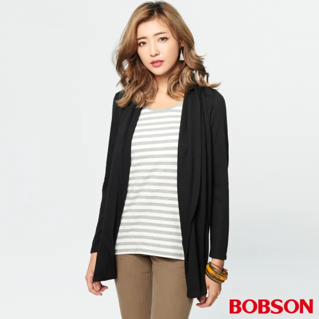 【BOBSON】女款條紋羊絨假兩件式罩衫(37074-88)