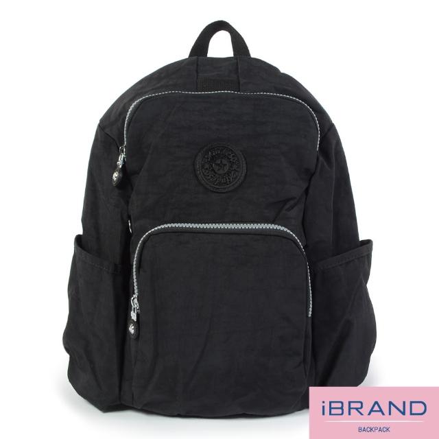 【iBrand】輕盈防潑水防盜尼龍後背包(黑色)