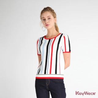 【KeyWear 奇威名品】經典舒適條紋短袖針織上衣