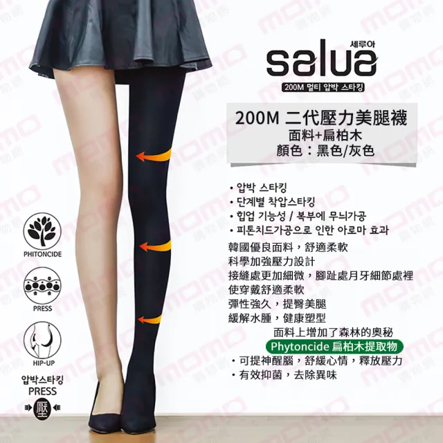【salua 韓國進口】200M二代壓力美腿襪/升級版 塑腿．提臀褲襪(買1送1件組)