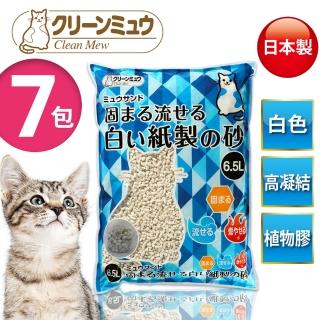 【Clean One】超凝結白色無香紙貓砂 6.5L-7包/箱(結團砂/大顆粒/可沖馬桶/日本製)