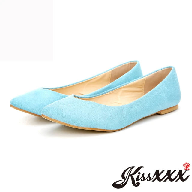 【KissXXX】時尚心機V型淺口舒適平底休閒鞋(水藍)