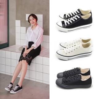 【FUFA Shoes 富發牌】低筒百搭帆布鞋-黑/全黑/白 T41(女鞋/女休閒鞋/小白鞋/布鞋)