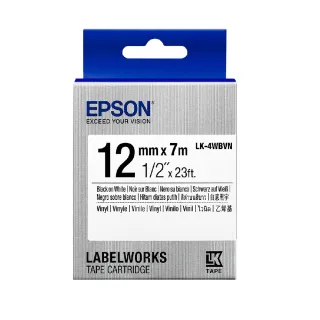 【EPSON】標籤帶 產業用耐久型 白底黑字/12mm(LK-4WBVN)