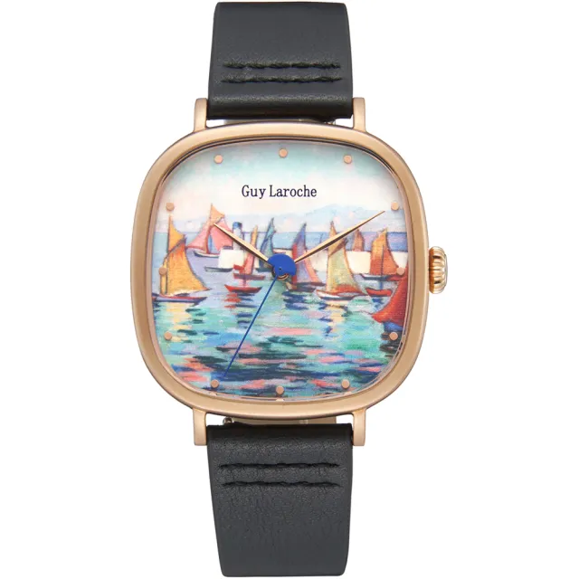 【姬龍雪Guy Laroche Timepieces】藝術系列腕錶-卡斯特蘭-戴西奧 戶外 春遊(GA1002RM-02 方形x金殼)