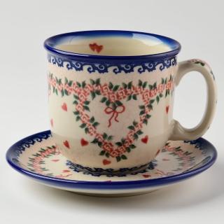 【美學生活 波蘭陶】波蘭陶 Vena 咖啡杯盤組 馬克杯 點心盤 250ml 波蘭手工製(六月新娘系列)