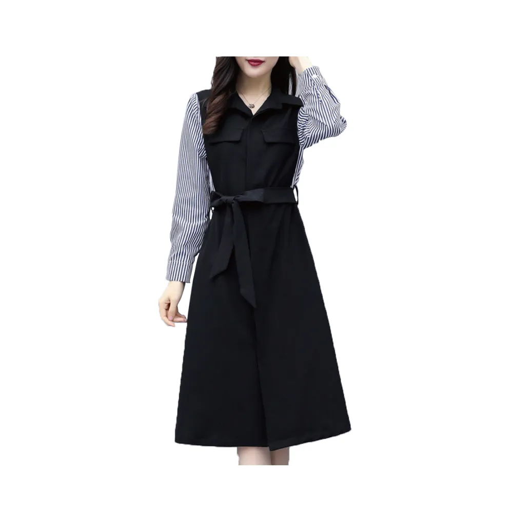 【Alishia】氣質綁帶顯瘦襯衫連衣裙 M-3XL(現+預  黑色)