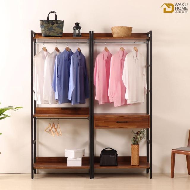 【WAKUHOME 瓦酷家具】格萊斯積層木工業風5.2尺中抽+雙吊多功能衣櫃