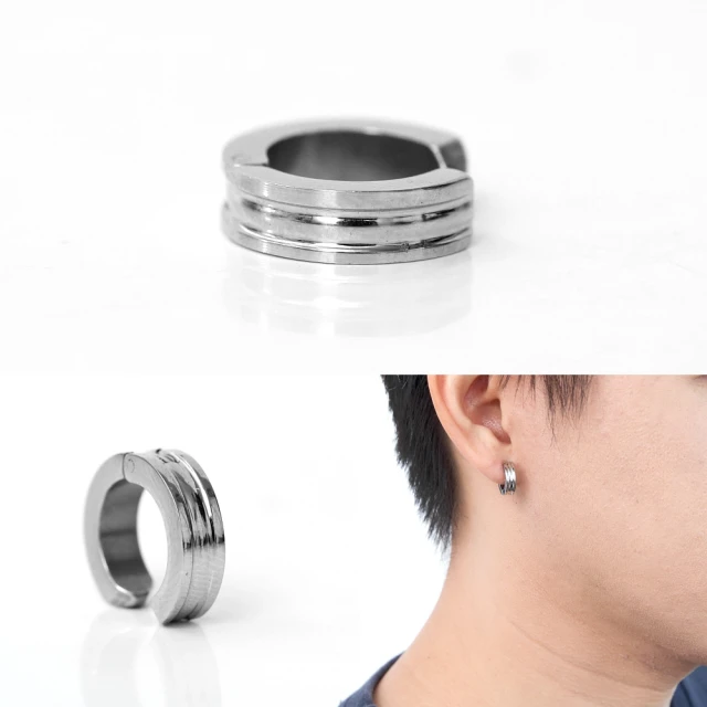 【玖飾時尚】夾式耳環 三環雕刻鋼製耳夾(耳夾耳環)