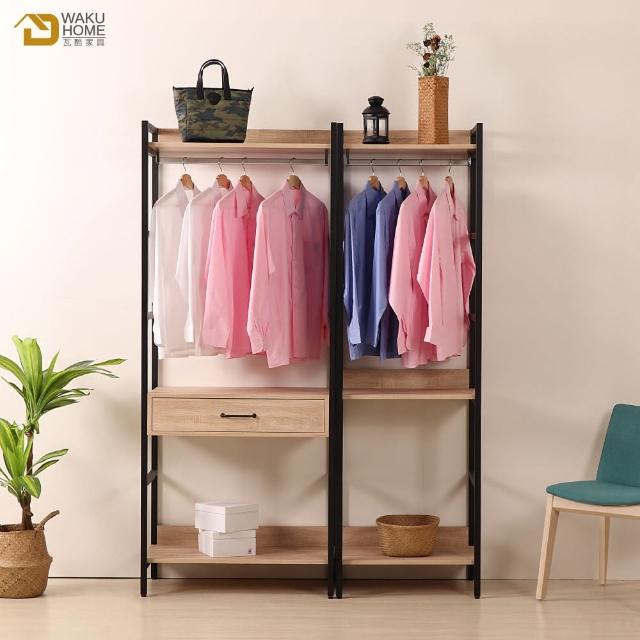 【WAKUHOME 瓦酷家具】格萊斯原切木工業風4.6尺中抽+單吊多功能衣櫃