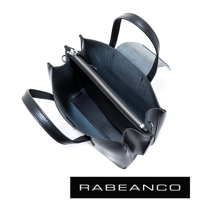 【RABEANCO】真牛皮革翻蓋設計肩揹/斜揹方包-大(耀石黑)
