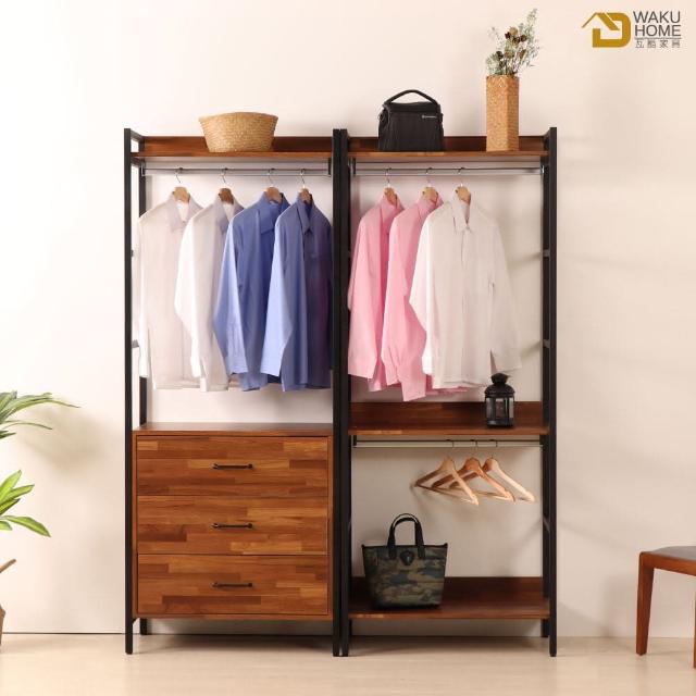【WAKUHOME 瓦酷家具】格萊斯積層木工業風5.2尺三抽+雙吊多功能衣櫃
