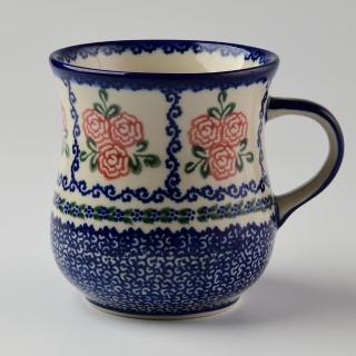 【美學生活 波蘭陶】波蘭陶 Vena 曲線馬克杯 寬口杯 水杯 茶杯 咖啡杯 500ml 波蘭手工製(漫野薔薇系列)