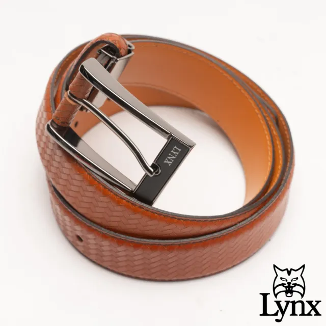 【Lynx】美國山貓編織壓紋男士真皮穿針式皮帶-共2色