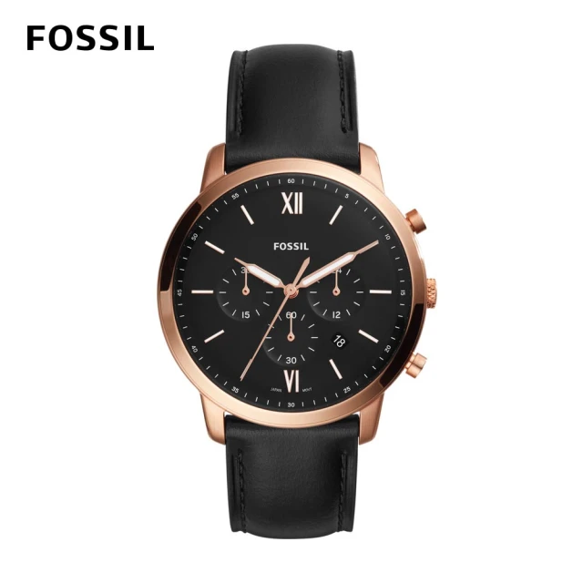 【FOSSIL 官方旗艦館】Neutra 清新時尚搭配款 黑色皮革指針手錶 44MM FS5381