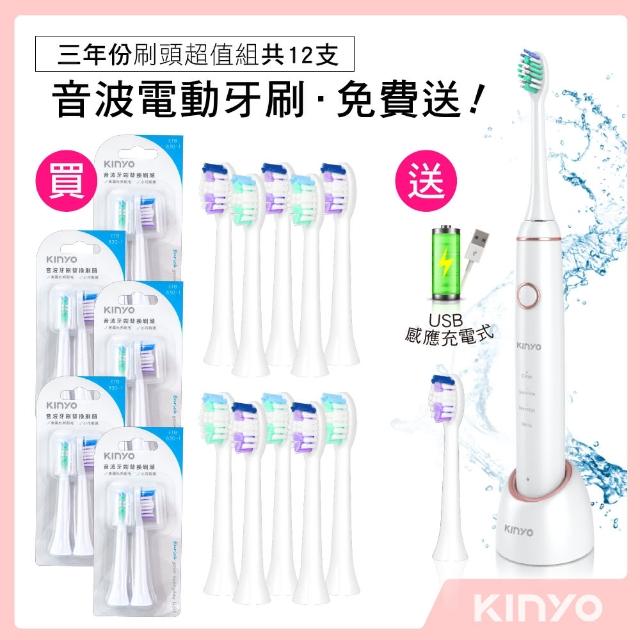 【KINYO】專業杜邦刷頭10入 附 音波電動牙刷(三年份刷頭超值入手組)