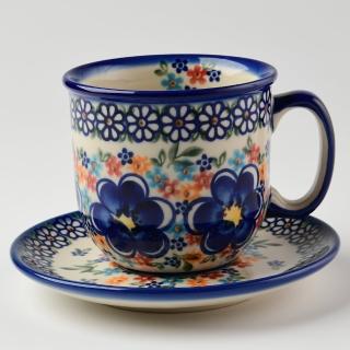 【美學生活 波蘭陶】波蘭陶 Vena 咖啡杯盤組 馬克杯 點心盤 250ml 波蘭手工製(春遊系列)