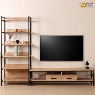 【WAKUHOME 瓦酷傢俱】格萊斯原切木工業風收納展示架+6尺電視櫃 B001-701+707-B