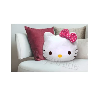 【Hello Kitty】凱蒂貓 桃紅色點點蝴蝶結 大抱枕 午安枕 腰靠枕 沙發枕 汽車枕47x39cm(正版授權)