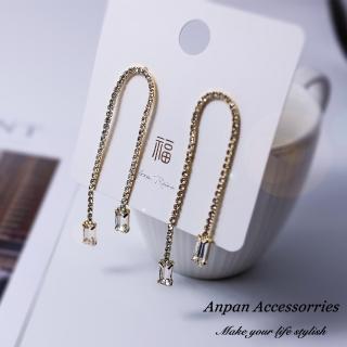 【Anpan】925銀針韓東大門復古水晶微鑽流蘇耳環-金色