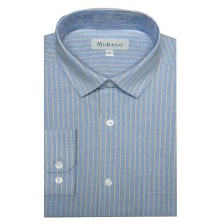 【MURANO】休閒牛津長袖襯衫-藍條(臺灣製、現貨、牛津、條紋)