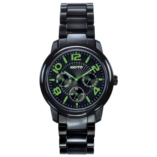 【GOTO】躍色純粹時尚陶瓷手錶-IP黑x綠刻度(GC6106M-33-391)