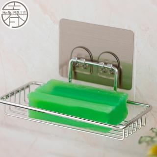 【HaRu日春生活】無痕貼不鏽鋼瀝水肥皂架(肥皂架 瀝水架 菜瓜布架 浴室收納架 廚房收納)
