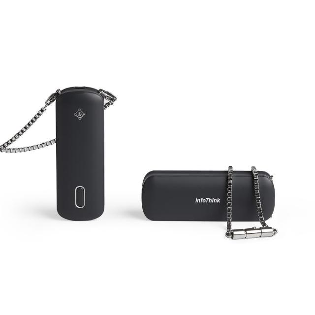  infoThink訊想 隨身項鍊負離子空氣清淨機，臺灣原廠製造，輕巧僅23g，尺寸69x25x18mm，內建鋰電池充飽電可連續使用30小時。無需濾網無耗材，適用配戴口鼻間及5坪以下空間，有效釋放負離子淨化空氣。顏色選擇：白色系、灰色系、藍色系、粉色系、史迪奇。保固1年，BSMI許可R33D28，隨身攜帶的空氣清淨好夥伴，適合日常通勤、戶外活動使用，提升空氣品質，保護健康呼吸。 