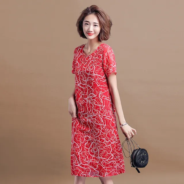 【KVOLL】現貨-玩美衣櫃韓版寬鬆印花洋裝XL-5XL(共二色)