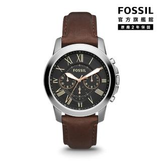 【FOSSIL 官方旗艦館】Grant 帥氣風尚手錶 咖啡色皮革錶帶 44mm FS4813IE