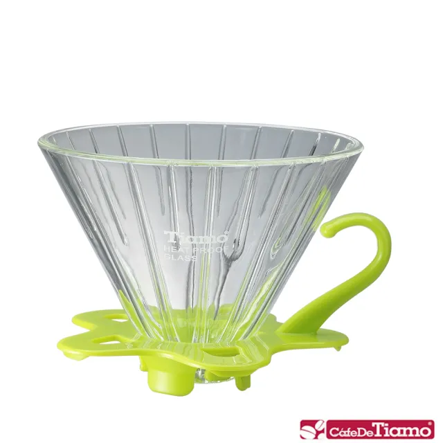 【Tiamo】V01 可拆式玻璃咖啡濾杯組-直線紋-附量匙-五色(HG5358)