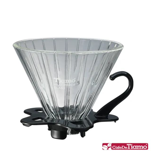【Tiamo】V02 可拆式玻璃咖啡濾杯組-直線紋-附量匙-五色(HG5359)