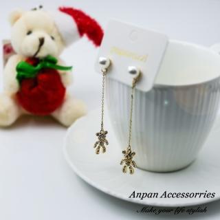 【Anpan】925銀針韓大門珍珠閃鑽可愛小熊耳環