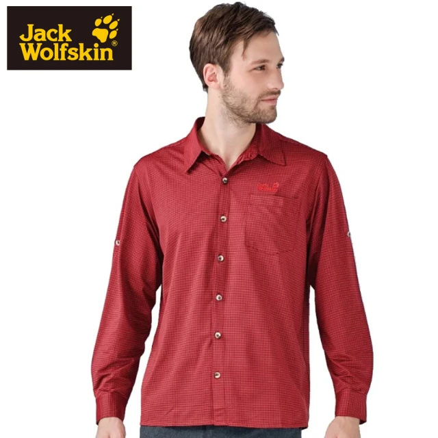 【Jack wolfskin 飛狼】男 彈性長袖排汗襯衫(磚紅)