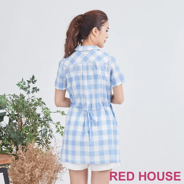 【RED HOUSE 蕾赫斯】格紋長版襯衫(淺藍色)