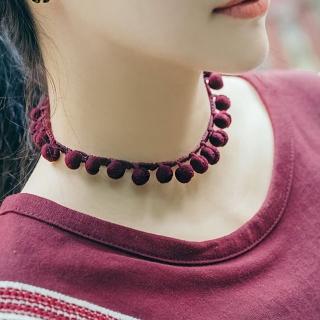 【梨花HaNA】韓國純色清麗毛線球球pompom頸鍊CHOKER