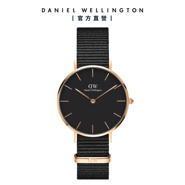 【Daniel Wellington】DW 手錶 Petite Cornwall 32mm寂靜黑織紋錶-玫瑰金框(DW00100215)