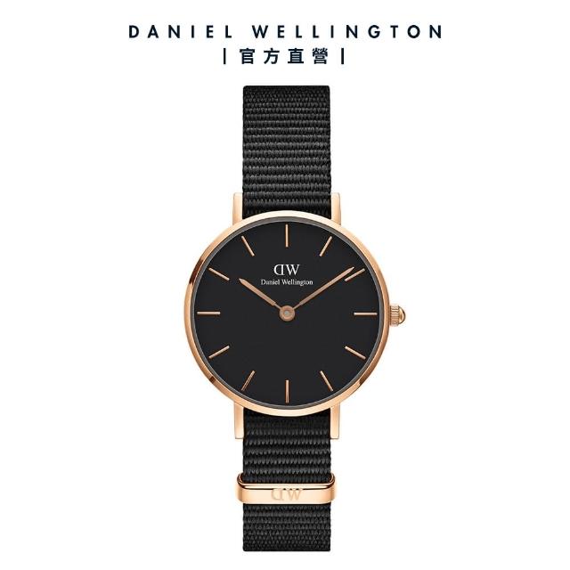 【Daniel Wellington】DW 手錶  Petite Cornwall 28mm寂靜黑織紋錶-玫瑰金框(DW00100247)