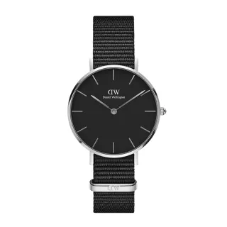 【Daniel Wellington】DW 手錶 Petite Cornwall 32mm寂靜黑織紋錶 絕版-銀框(DW00100216)