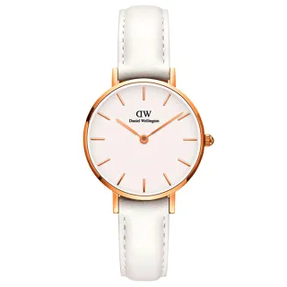 【Daniel Wellington】DW 手錶 Petite Bondi 28mm純真白真皮皮革錶-玫瑰金框(DW00100249)