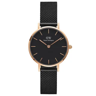 【Daniel Wellington】DW 手錶  Petite Ashfield 28mm寂靜黑米蘭金屬錶(兩色 DW00100245)