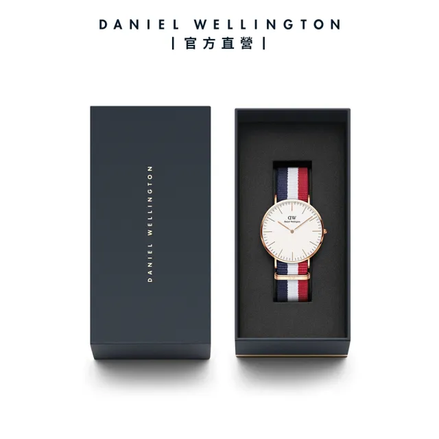 【Daniel Wellington】DW 手錶  Classic Cambridge 40mm藍白紅織紋錶-玫瑰金框(DW00100003)