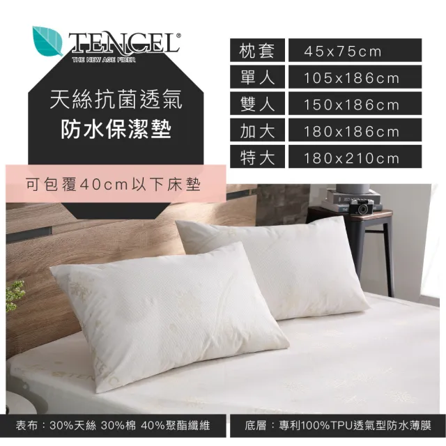 【ISHUR 伊舒爾】天絲超防水透氣枕頭保潔墊2入組(防水枕套/獨家天絲雪花布/多項SGS認證)