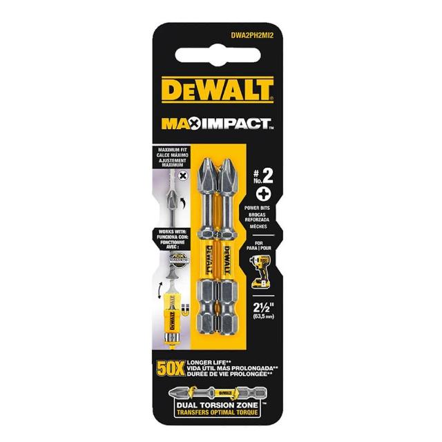 【DEWALT 得偉】六角高扭力起子頭PH2*63.5mm 2支裝(DWA2PH2MI2)