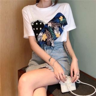 【BBHONEY】甜美珍珠假兩件式短袖吊帶T恤上衣(網美必備款)